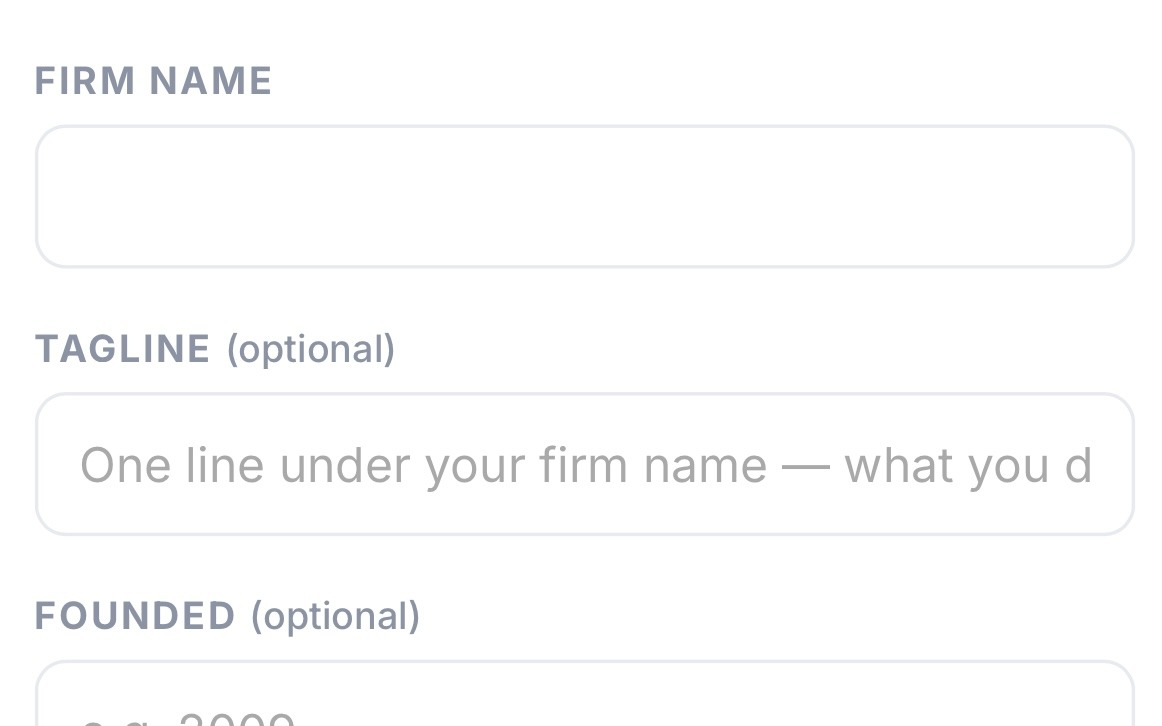 The Atlas Signalis page editor — firm profile fields